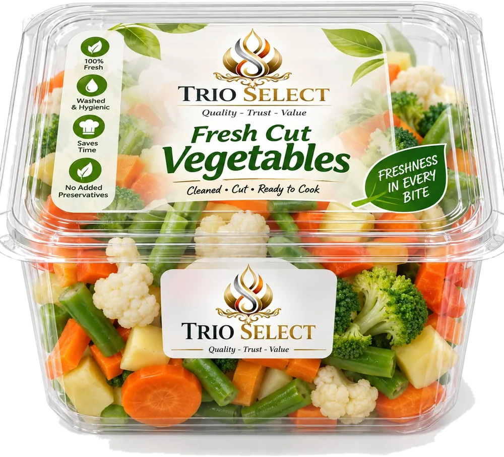 TrioSelect Fresh Cut Vegetables in a clear tub